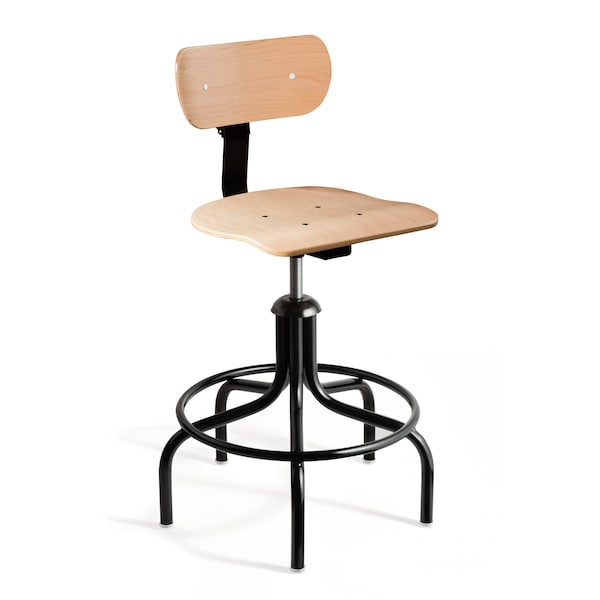 Bevco Maple Plywood Chair, 5-legged Blk Tubular Steel Base, 22"-27" Seat Height Adj., 300lb Capacity 1502/5 - main